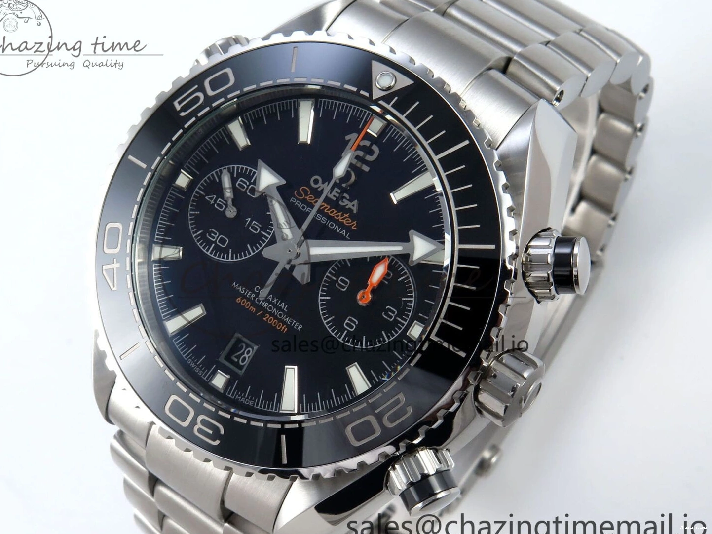 0125 FreshLook Planet Ocean Master Chronometer 600M 45.5mm SS SCF 1:1 Best Edition Black Bezel Black Dial on SS Bracelet A9900 Super Clone 7675